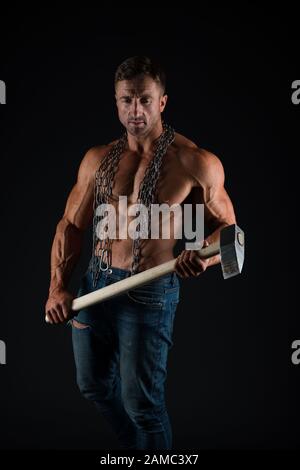 Man muscular athlete stand confidently. Attractive guy muscular chest.  Proud of excellent shape. Muscular bodybuilder concept. Healthy and strong.  Macho handsome with muscular torso. Improve yourself Stock Photo - Alamy