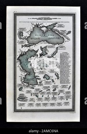 1834 Carey Map World Lakes Eastern Hemisphere Europe Asia Africa Stock Photo