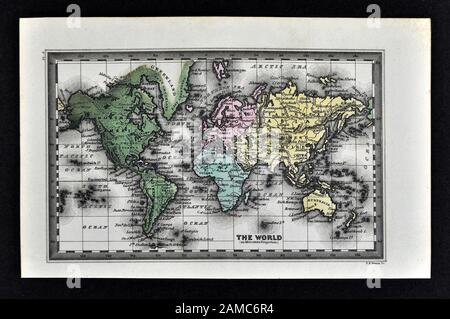1834 Carey World Map on Mercator's Projection Stock Photo