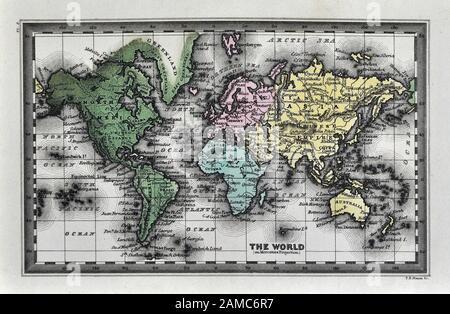 1834 Carey World Map on Mercator's Projection Stock Photo
