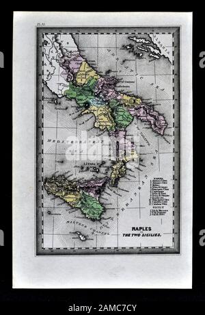 1834 Carey Map of South Italy Naples Sicily Palermo Syracuse Mesina Stock Photo