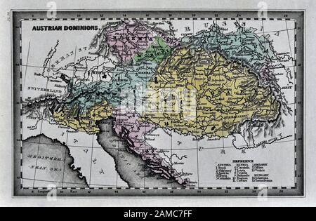 1834 Carey Map of Austria Hungary Empire Vienna Budapest Europe Stock Photo