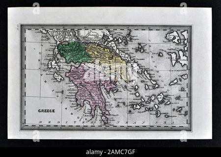 1834 Carey Map of Greece Athens Sparta Delphi Cyclades Stock Photo