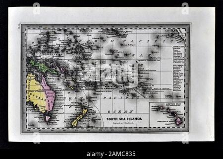 1834 Carey Map of Oceania or Oceanica - Australia New Zealand Hawaii Polynesia South Pacific Stock Photo