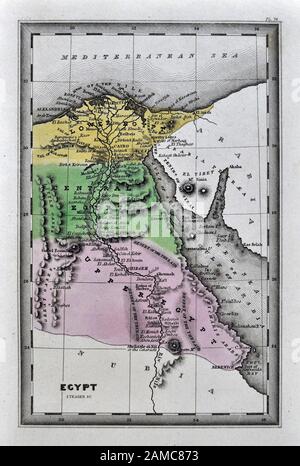 1834 Carey Map of Egypt showing Cairo Alexandria Memphis Ruins Pyramids Stock Photo