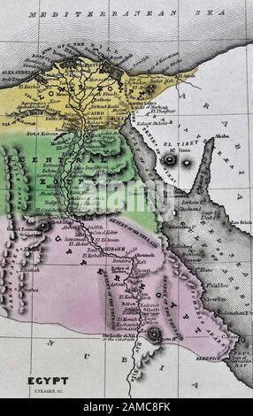 1834 Carey Map of Egypt showing Cairo Alexandria Memphis Ruins Pyramids Stock Photo