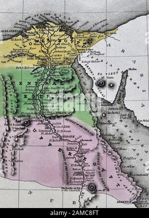 1834 Carey Map of Egypt showing Cairo Alexandria Memphis Ruins Pyramids Stock Photo