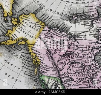 1834 Carey Map of British Possessions in North America Canada and Russian Alaska Territory Stock Photo