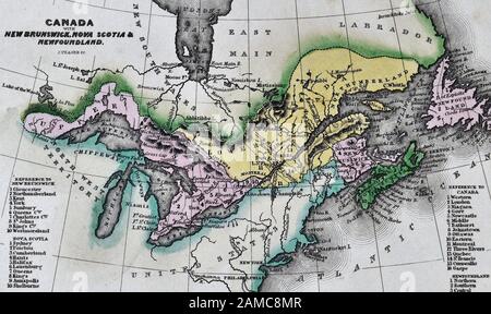 1834 Carey Map of Upper and Lower Canada Ontario Quebec Nova Scotia New Brunswick Newfoundland Stock Photo