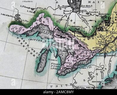 1834 Carey Map of Upper and Lower Canada Ontario Quebec Nova Scotia New Brunswick Newfoundland Stock Photo