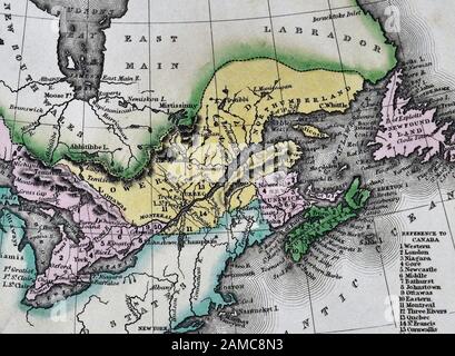 1834 Carey Map of Upper and Lower Canada Ontario Quebec Nova Scotia New Brunswick Newfoundland Stock Photo