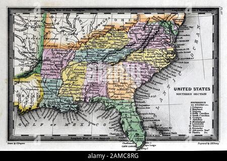 1834 Carey Map United States of America Southern States including Virginia Alabama Georgia Louisiana Mississippi Arkansas Tennessee Kentucky North and South Carolina Stock Photo