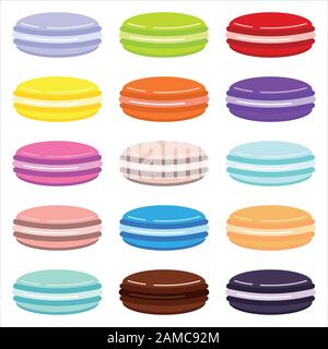 French macaroon cookies icon set isolated on white background. Stock Vector