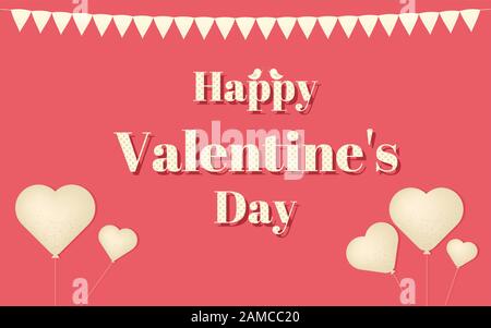 Happy Valentine's Day vector design concept, composition with birds and hearts, retro holiday template on red background Stock Vector