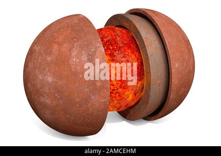 Structure of planet Mercury concept, 3D rendering isolated on white background