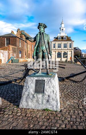 Bronze statue of Captain George Vancouver at Purfleet Quay, Kings Lynn ...