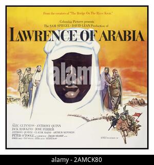 Vintage 'Lawrence Of Arabia Poster  1962, Columbia Pictures USA. Vintage 1960’s Movie Film Poster Starring Peter O'Toole, Alec Guiness, Anthony Quinn, Jack Hawkins, Jose Ferrer, Omar Sharif, Produced by Sam Spiegel David Lean Stock Photo