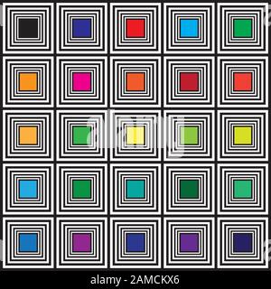Color swatches hypnotic square color targetsabstract background Stock Vector