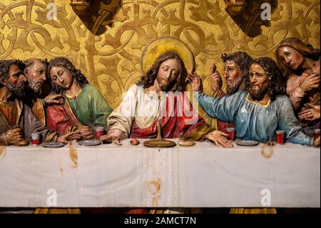 A sculpture of the Last Supper according to the painting by Leonardo da Vinci. St Martin's Cathedral, Bratislava, Slovakia. Stock Photo