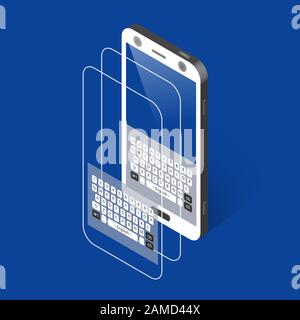 White isometric smartphone with keypad, right view Stock Vector