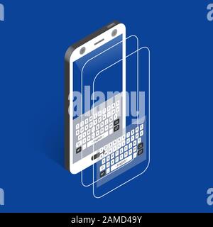 White isometric smartphone with keypad, right view Stock Vector