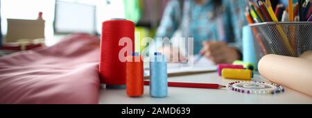 Table of hardworking tailor Stock Photo