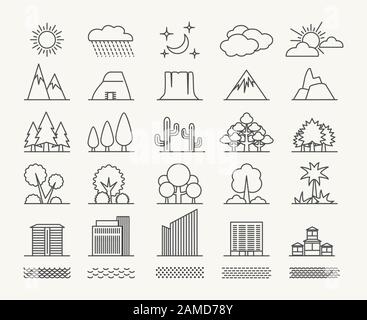 Outlines landscape elements set Stock Vector
