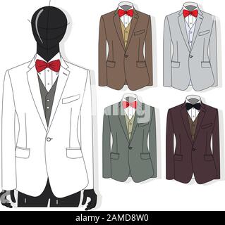 Wedding men's suit and tuxedo. Collection. Vector illustration Stock ...