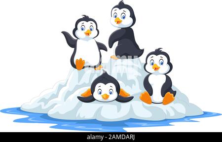 Group of funny penguins playing on ice floe Stock Vector