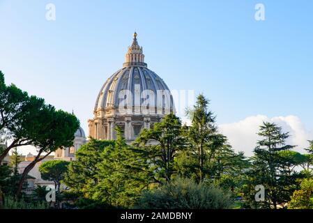 The dome of St. Peter's Basilica in Vatican City, the largest church in the world Stock Photo
