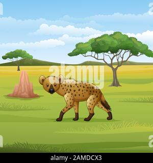 Cartoon hyena in the savannah Stock Vector