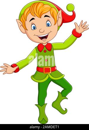 Cartoon cute christmas elf presenting Stock Vector