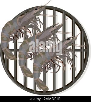 Prawn or tiger shrimp grilliing  / bbq vector illustration isolated on white background Stock Vector