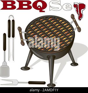 Different special tools for barbecue party. Bbq grill and tools vector illustration. Stock Vector