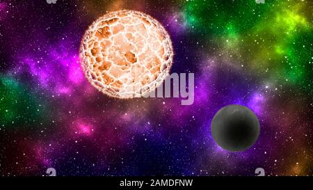 Star and planet in deep space. Colorful cosmic background Stock Photo