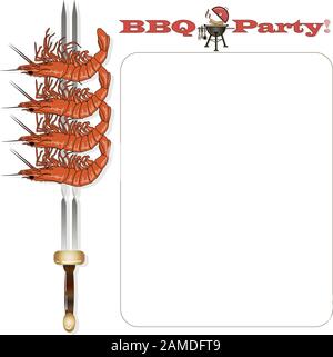 Prawn or tiger shrimp grilliing  / bbq vector illustration isolated on white background Stock Vector