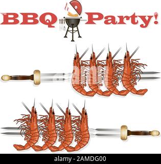 Prawn or tiger shrimp grilliing  / bbq vector illustration isolated on white background Stock Vector