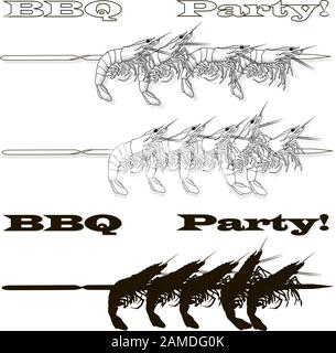 Prawn or tiger shrimp grilliing  / bbq vector illustration isolated on white background Stock Vector