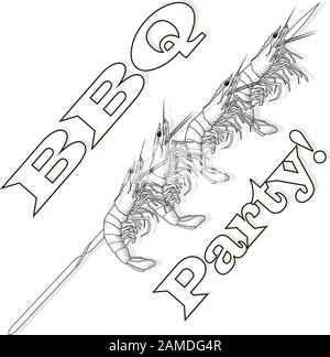 Prawn or tiger shrimp grilliing  / bbq vector illustration isolated on white background Stock Vector