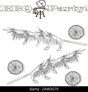 Prawn or tiger shrimp grilliing  / bbq vector illustration isolated on white background Stock Vector