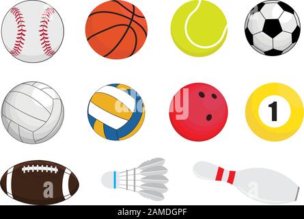 Illustration vector type of sports ball equipment Stock Vector