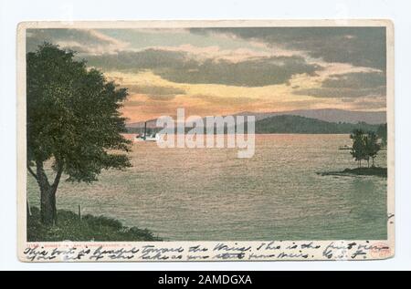 Sunset on Lake Winnipesaukee, New Hampshire  Postcard series number: 11140 1907-1908. First series with divided backs (for message and address) exclusively.; Sunset on Lake Winnipesaukee, New Hampshire Stock Photo