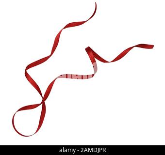 Twisted red satin ribbon in a border arrangement isolated on white Stock Photo