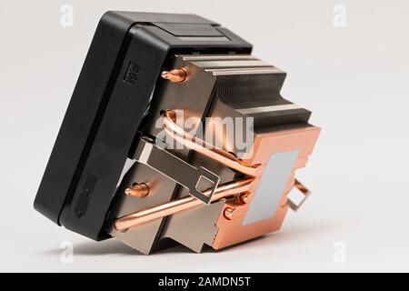 Modern cpu cooler with heat-pipes on white background Stock Photo
