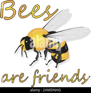 Bee illustration - vector text quotes and bee drawing. Lettering poster or t-shirt textile graphic design. Stock Vector