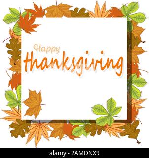 Happy Thanksgiving script with pumpkins and leaves vector illustration ...