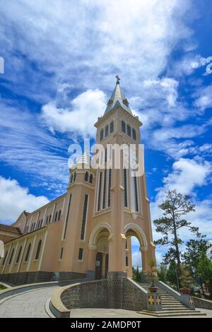 View of St. Nicholas Cathedral in Dalat, Vietnam. Dalat looks somewhat like a cross between Vietnam and rural France. Stock Photo