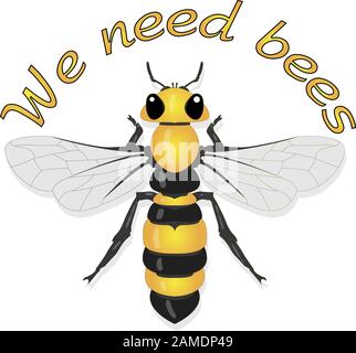 Bee illustration - vector text quotes and bee drawing. Lettering poster or t-shirt textile graphic design. Stock Vector