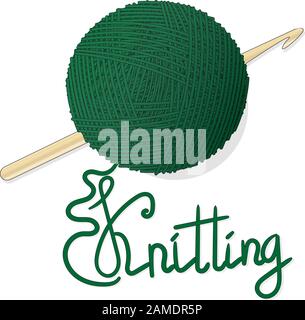 Ball of wool for knitting and crochet hook. Vector illustration image ...