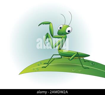 Cartoon praying mantis on leaf Stock Vector